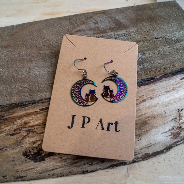 Anodized Titanium Cat Earrings 