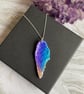 Angel wing feather statement polymer clay and resin pendant on sterling silver