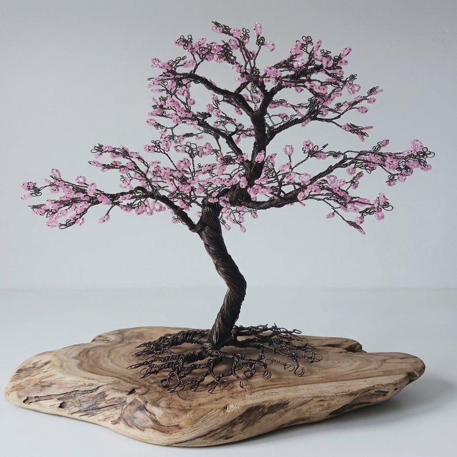 Wire Pink Blossom Tree Sculpture 