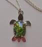 Silver Turtle Necklace with Opal Glass - Image 8