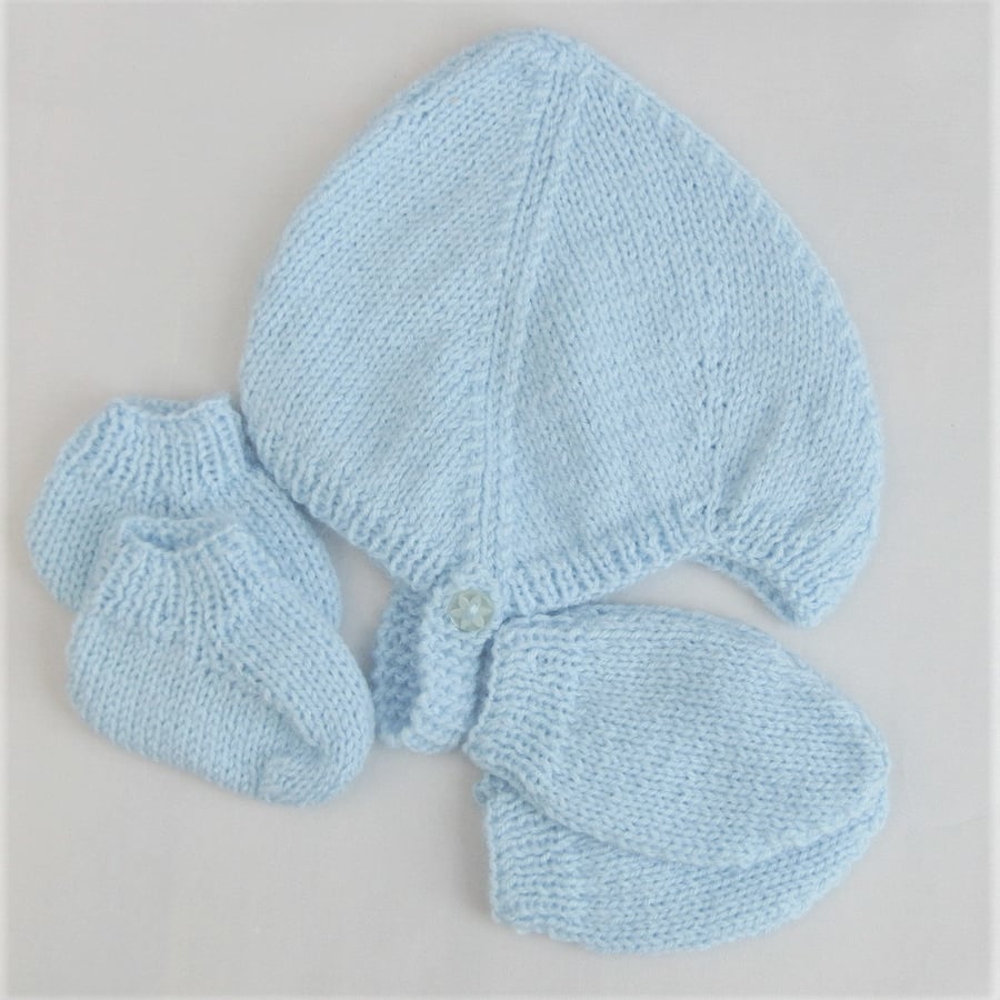 Baby's Helmet Mittens and  Booties Set, Baby Shower Gift, Prem Sizes Available