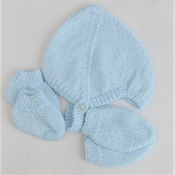 Baby's Helmet Mittens and  Booties Set, Baby Shower Gift, Prem Sizes Available