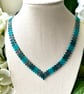 V Drop Necklace - Turquoise & Grey