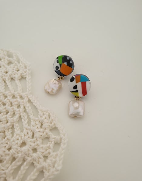 Handmade Polymer Clay Pearl Earrings - Playful Dot Clay Drops