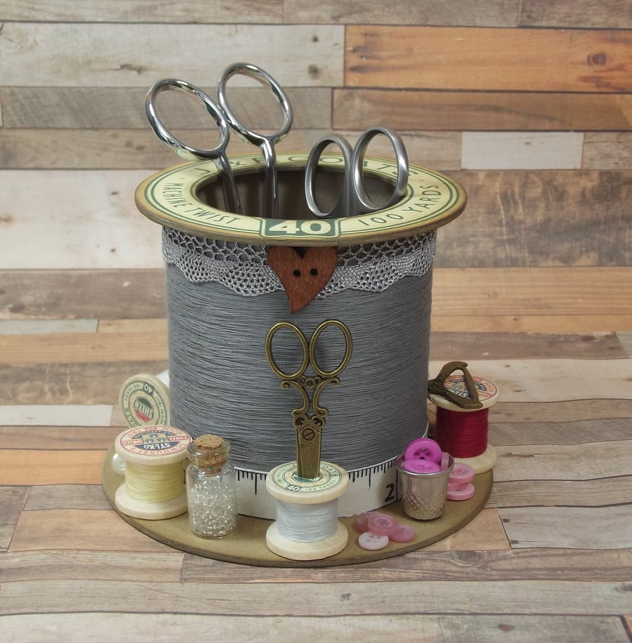 Grey Love Cotton Reel Style Storage Pot