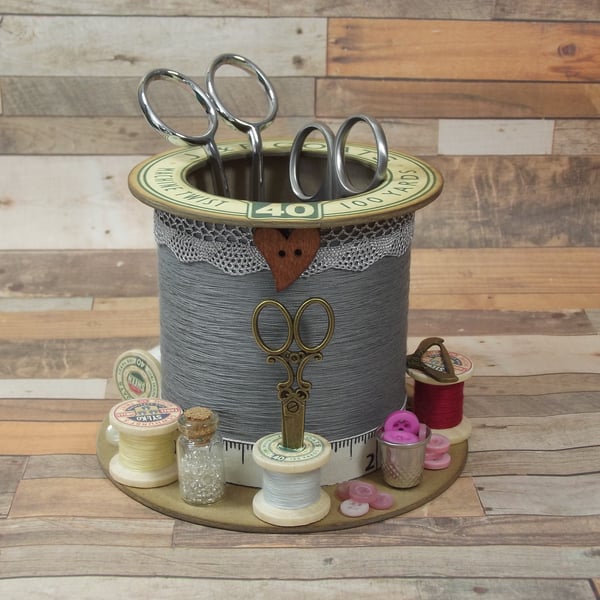 Grey Love Cotton Reel Style Storage Pot