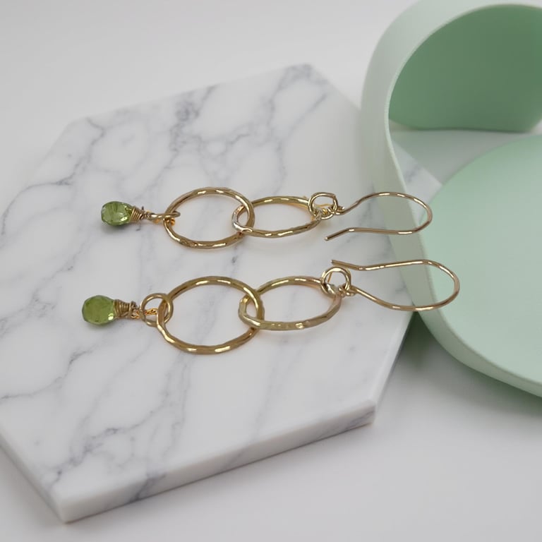 Gold Hoops With Peridot Gemstones