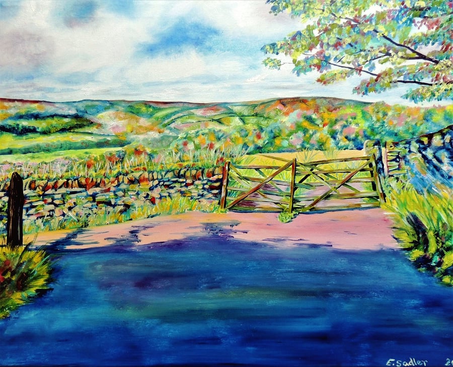 Peak District View Over Hathersage Impressionist Landscape Original Oil Painting