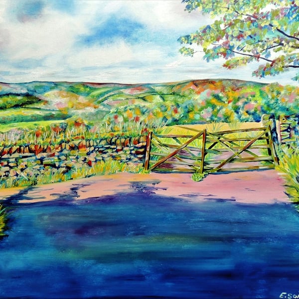 Peak District View Over Hathersage Impressionist Landscape Original Oil Painting