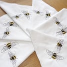 6 x Bee embroidered large napkins egyptian cotton 22" 