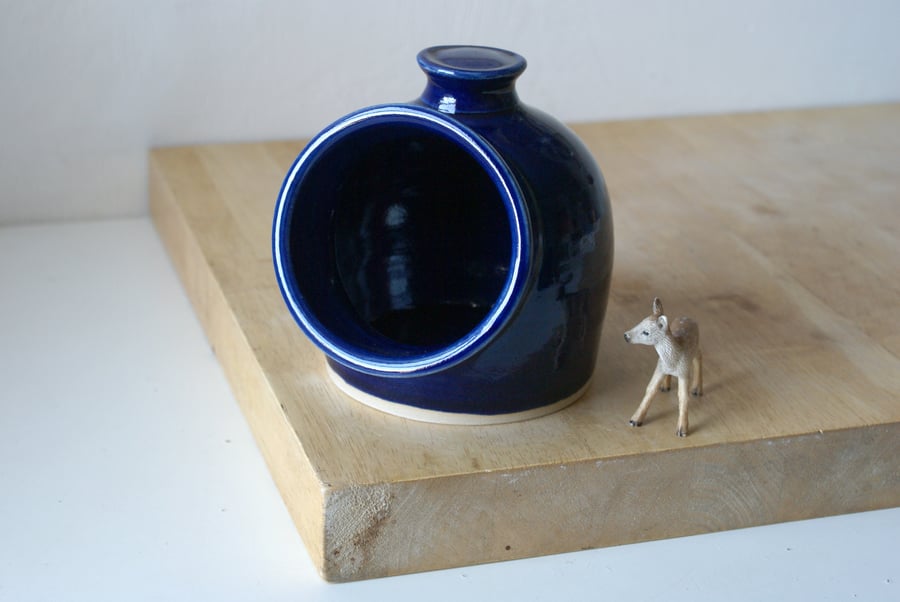 Stoneware pottery salt pig glazed in ocean blue practical kitchen essentials