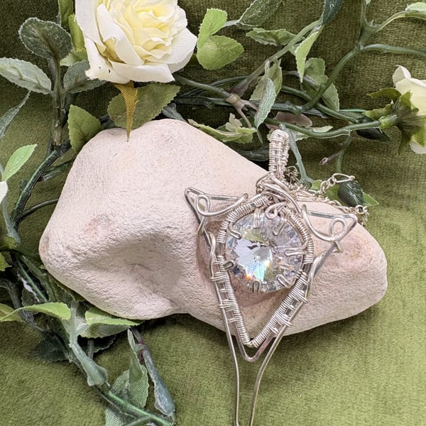 Elven inspired silver plated wire wrapped pendant