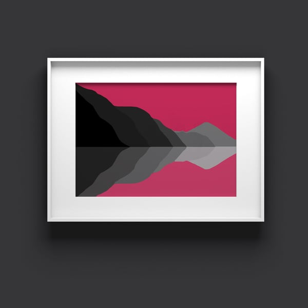 Modern mountain wall art for hallway, landscape print for kitchen in black grey 