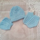 3 Piece Cabled Hat Set for Babies from Premature to 6 Months, Prem Baby Sizes