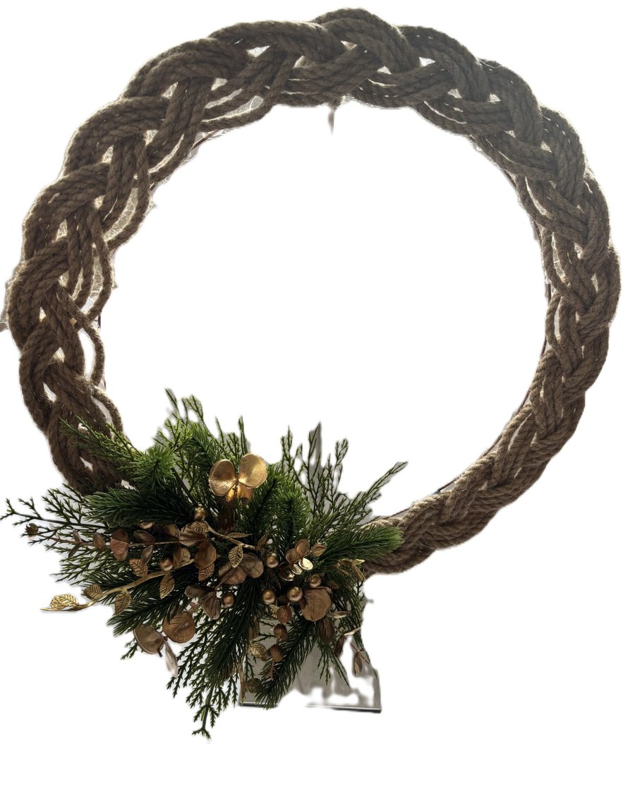 Handmade Braided Rope Christmas Wreath – Natural Jute Rope Door Wreath