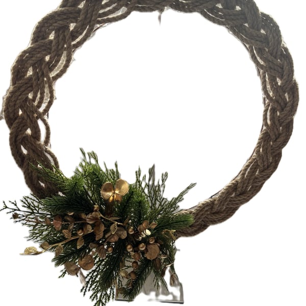 Handmade Braided Rope Christmas Wreath – Natural Jute Rope Door Wreath