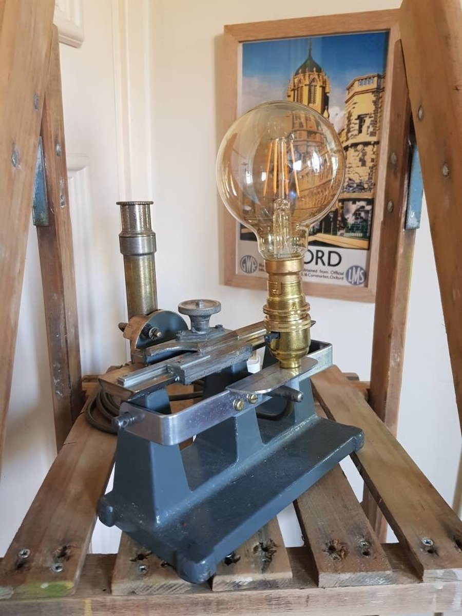 Repurposed Antique Travelling Microscope Lamp: Steampunk Industrial Lighting