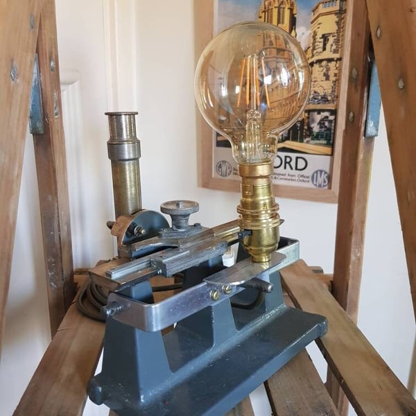 Repurposed Antique Travelling Microscope Lamp: Steampunk Industrial Lighting