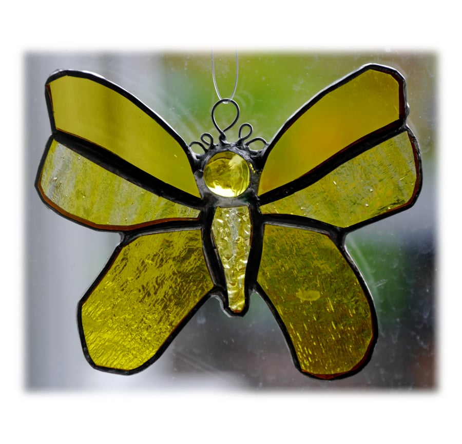Butterfly Stained Glass Suncatcher Yellow 059
