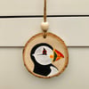 Puffin wood slice hanging decoration 