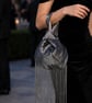 Silvery Grey satin Japanese knot bag with a floral 3D pattern and long tassels - Image 2