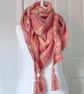 Crocheted Tasseled Cotton Triangle Shawl