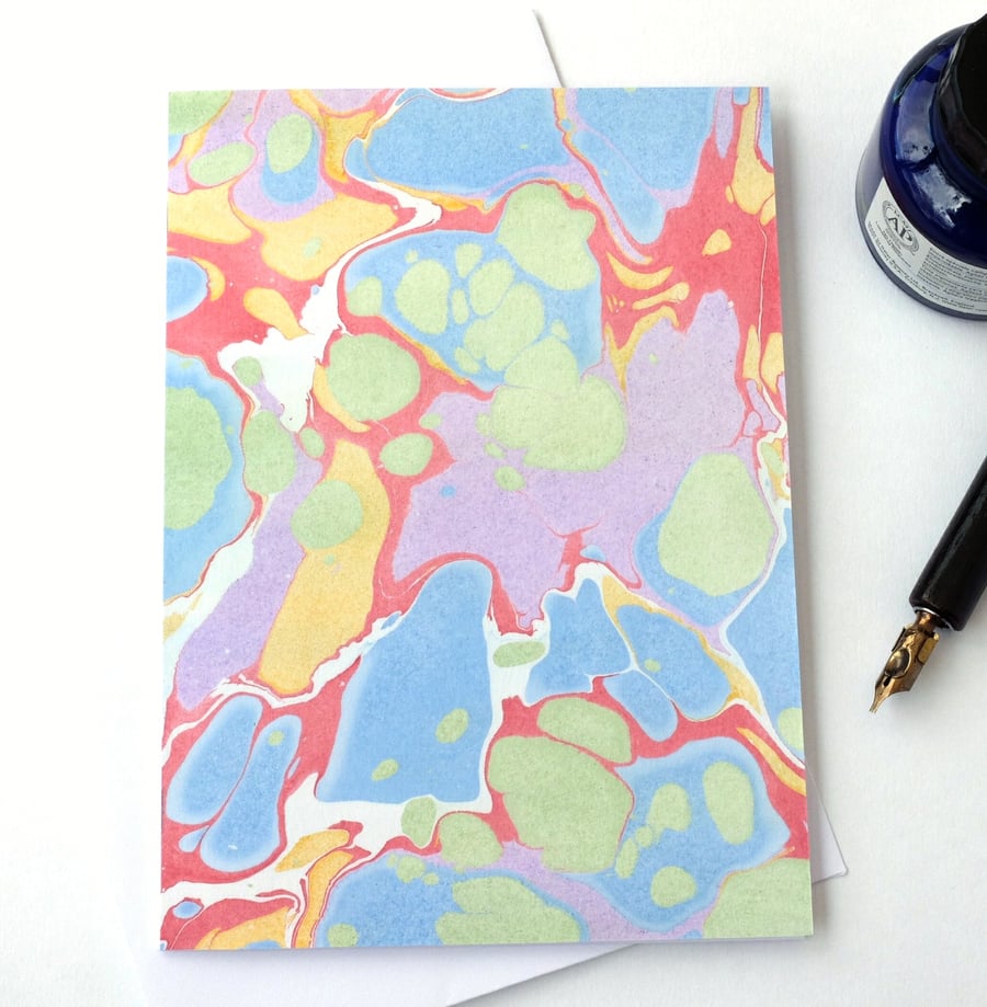 Pastel marbled paper art greetings card note card stone pattern
