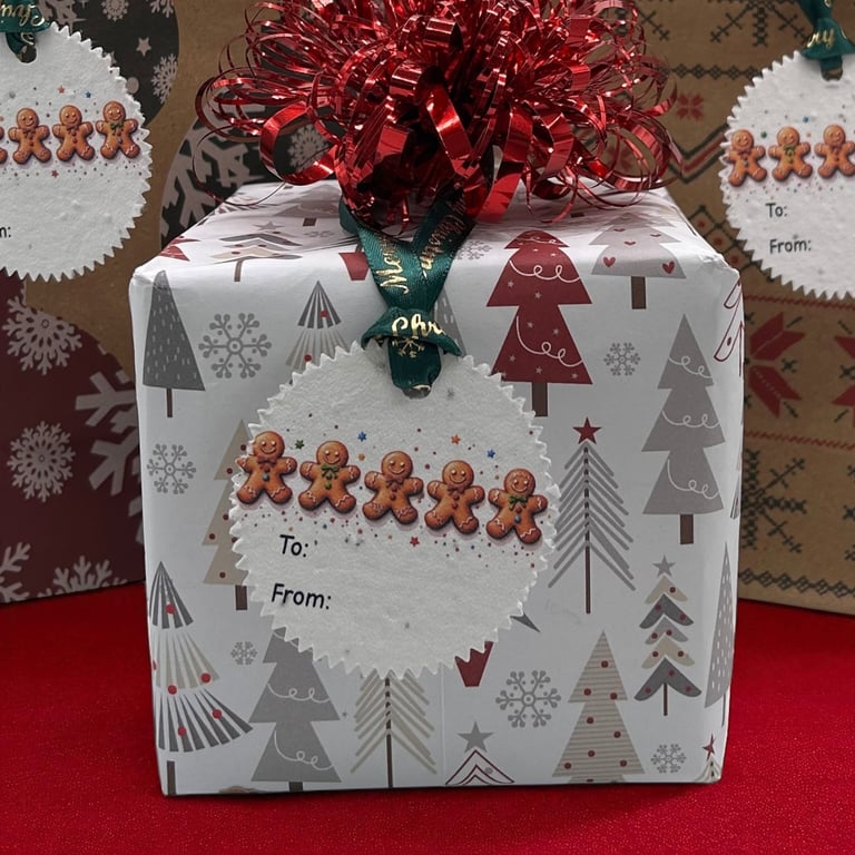 Set of 6 Plantable Gingerbread Men Christmas Tags – Wildflower Seed Paper