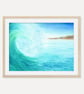 Blue Ocean Wave with Distant Island - Art Print, Coastal Watercolor Art Poster