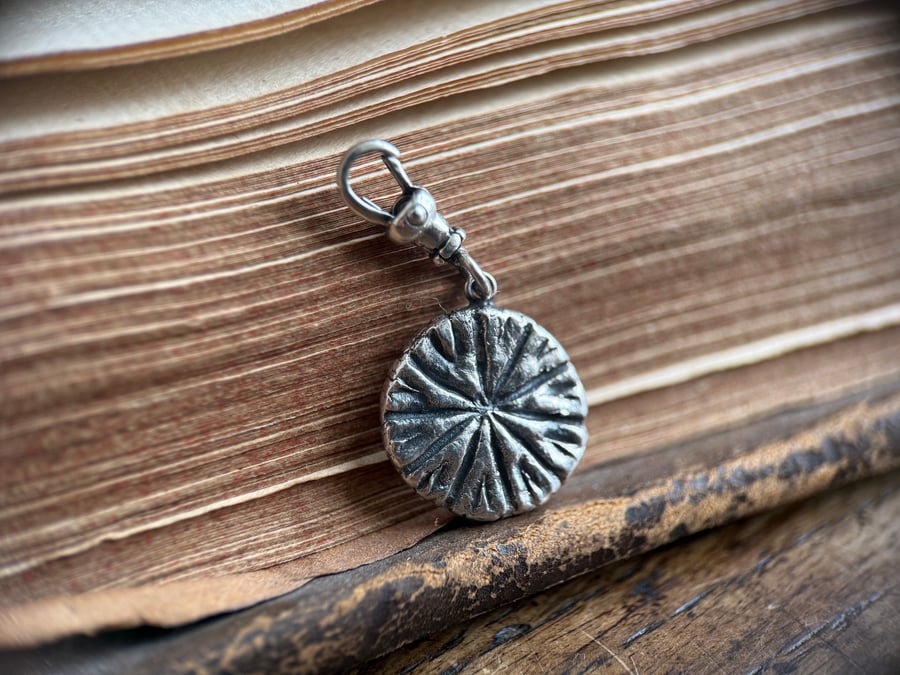 Sterling Silver Double Sided Poppy Head and Nettle Leaf Pendant Charm