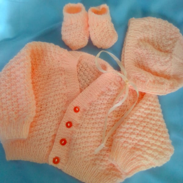 3 Piece Moss Stitch Cardigan Set for Baby, Gift Idea for Babies, Custom Make