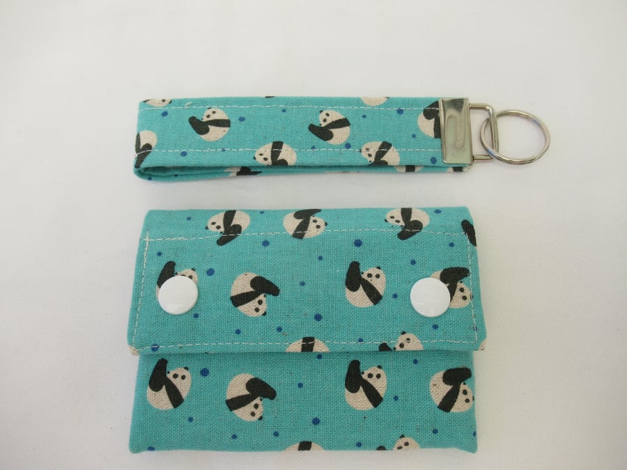 Panda themed Wallet and Key Fob Set, Handmade from Quality Cotton Fabric