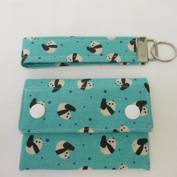 Panda themed Wallet and Key Fob Set, Handmade from Quality Cotton Fabric