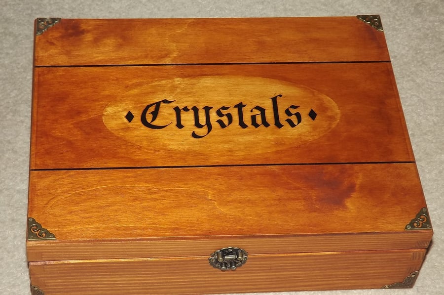 FREE POST - Aged Wooden CRYSTAL Storage Box with 12 compartments