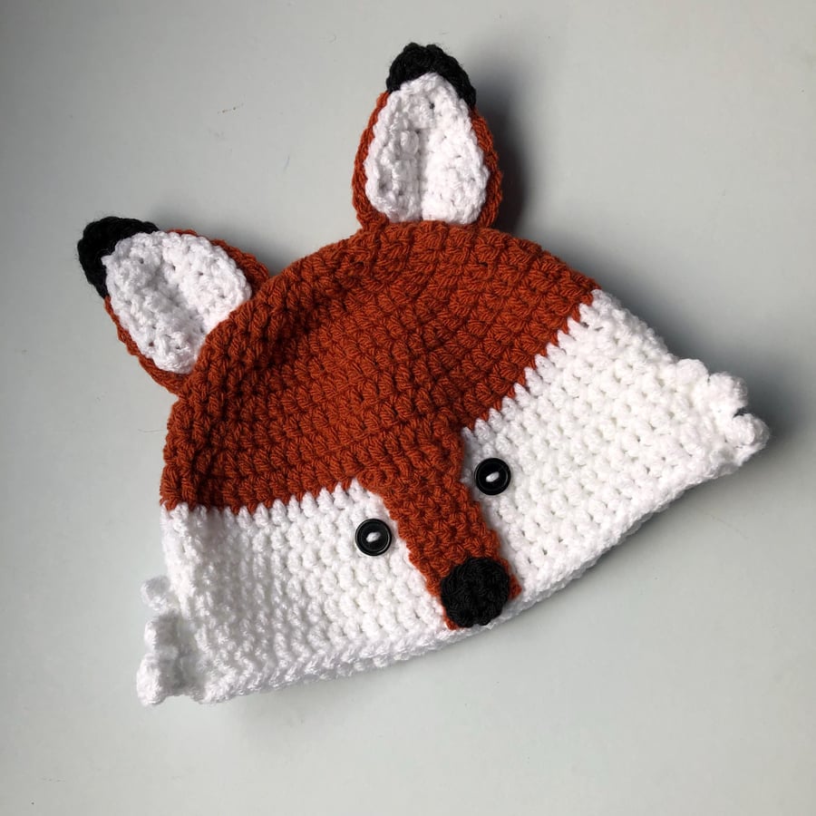 Burnt Orange Fox Crochet Knit  Hat, Animal Hat, Autumnal Winter Hat, Foxy Hat