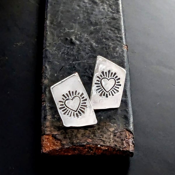 Sterling Silver Heart Burst stud earrings