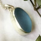 Sterling Silver Manta Ray Silhouette Seaham Blue Sea Glass Pendant Necklace