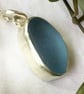 Sterling Silver Manta Ray Silhouette Seaham Blue Sea Glass Pendant Necklace