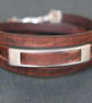 Leather wrap bracelet - rectangular brown silver  - Image 4