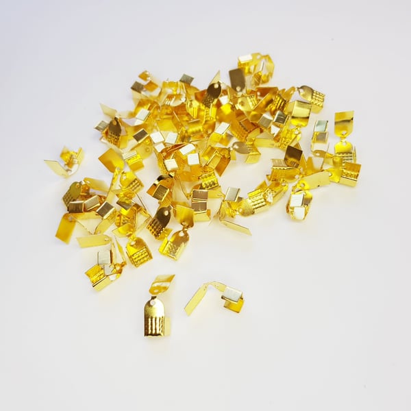 50 Pcs 11mm x 6mm Fold Over Gold Cord  Crimp Clasp Clips Connectors End Caps