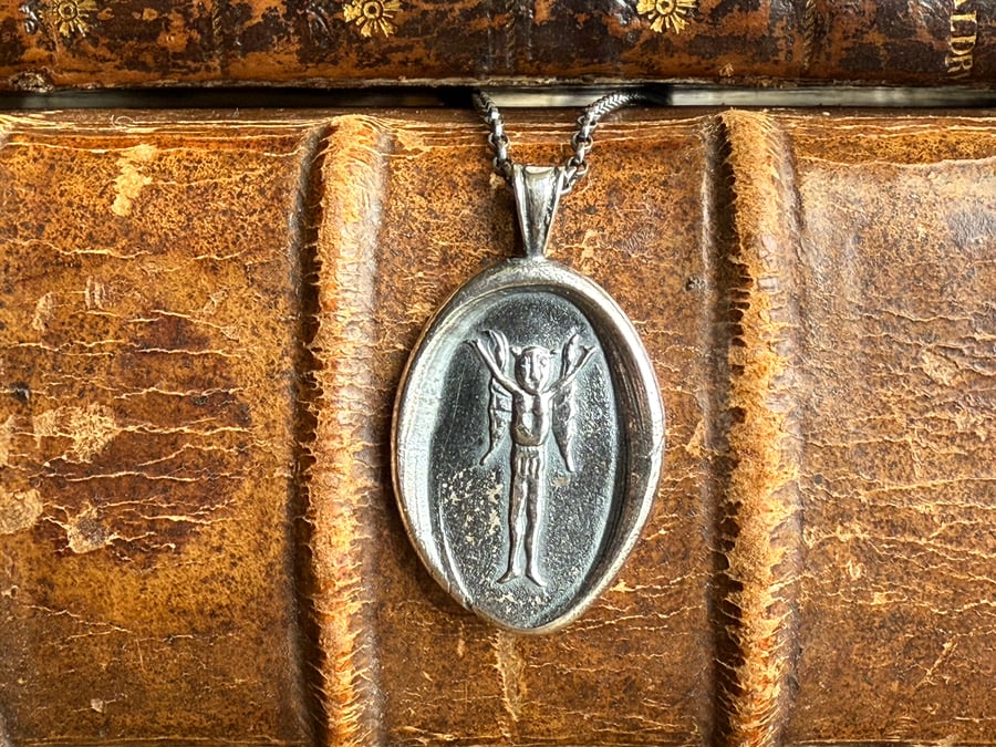 Sterling Silver Imp Fairy and Fern Leaf Necklace 