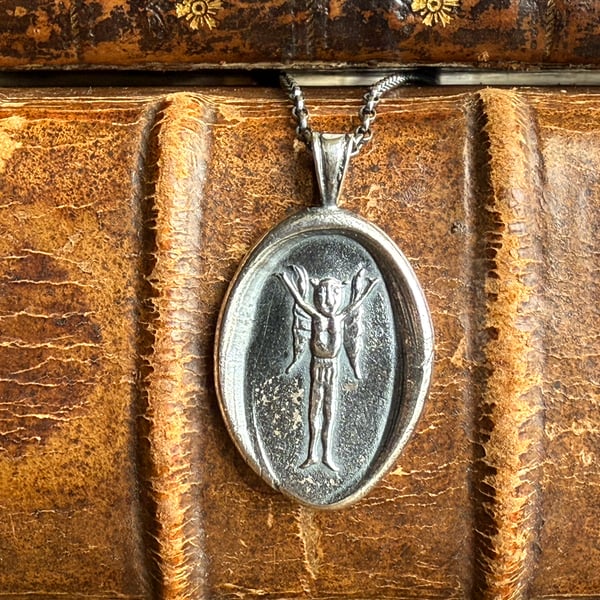 Sterling Silver Imp Fairy and Fern Leaf Necklace 