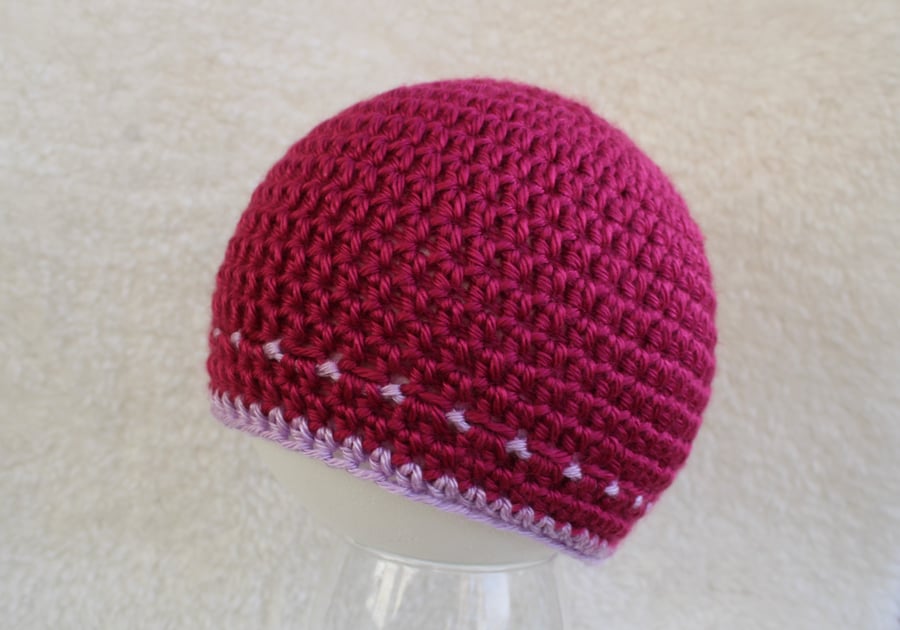 Baby Girl Beanie Hat -  6-9 Months - Pink and Lilac - Lightweight Beanie