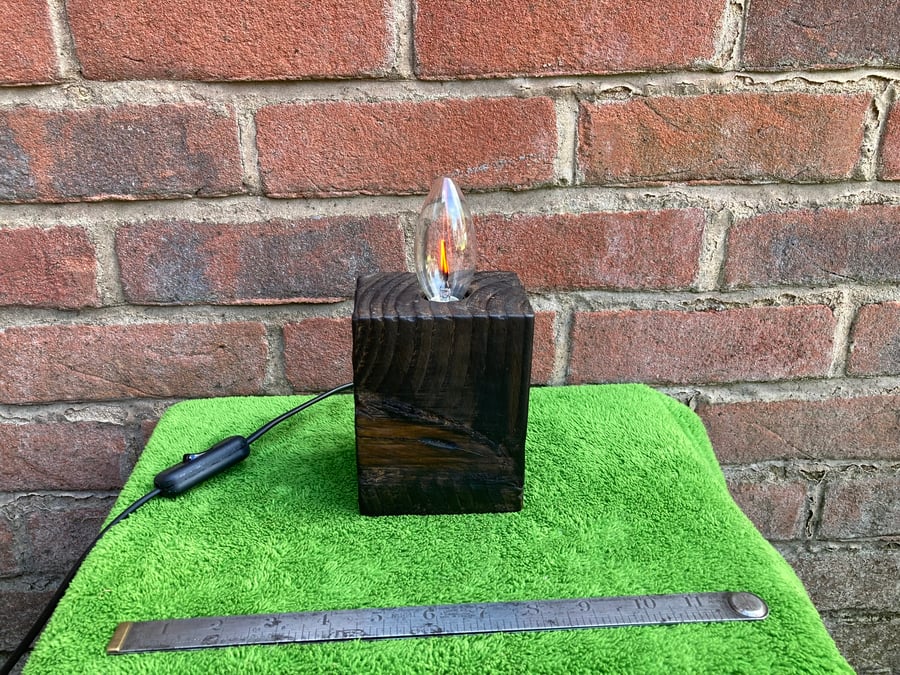 Flamed Pine Wood Block Lamp, made with Salvaged Timber