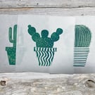 Cacti Linoprint Set: Hand-Burnished Japanese Paper Wall Art