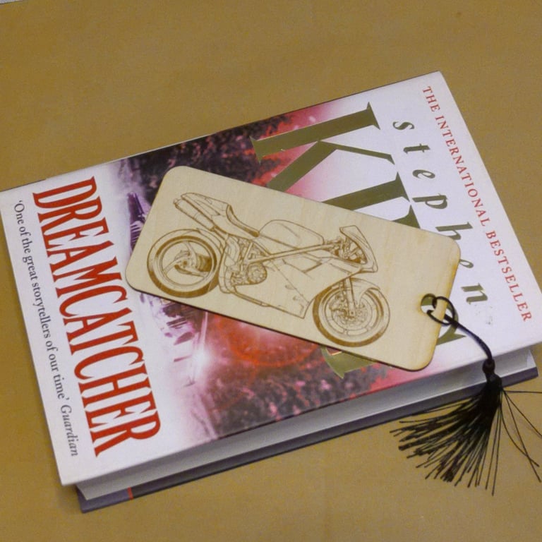 Engraved superbike wooden bookmark
