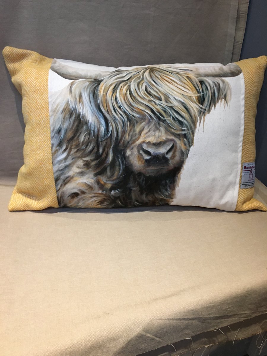 Harris Tweed Highland Cow Cushion