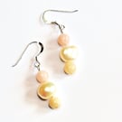 Pearl Earrings with Morganite Stone, Dangle, Pastel Colours with Sterling Silver