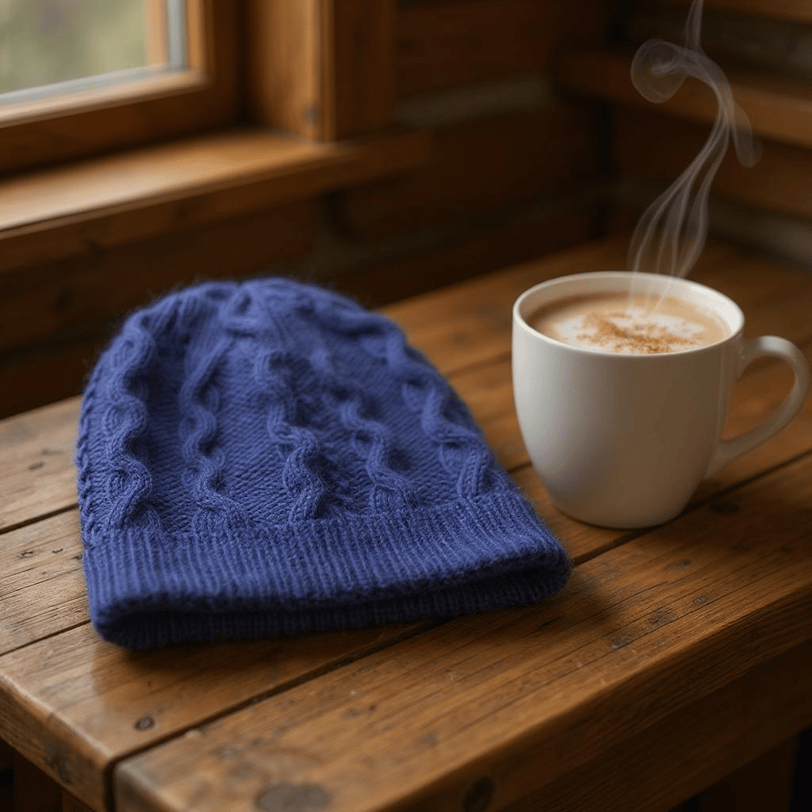 Blue Cabled Hat knitting kit