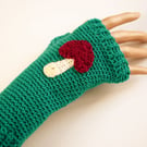 Fingerless Gloves with Mushrooms, Whimsical Fingerless Mitts